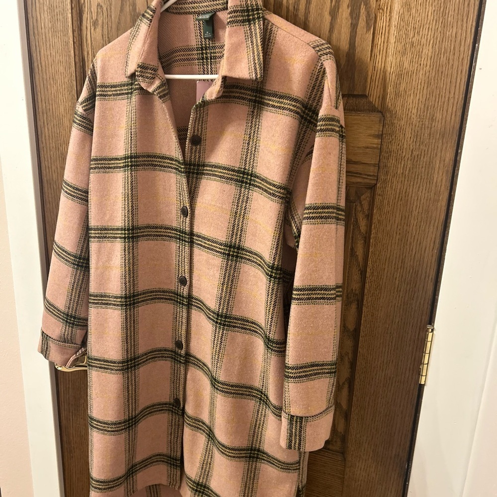 Wild Fable Pink Plaid Long Button-Up Jacket Shacket Size Medium NWT - Picture 5 of 9